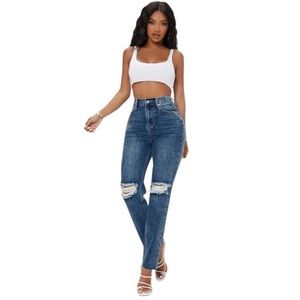 SHEIN SXY Curvy High Waist Ripped Jeans Size 30W 32L